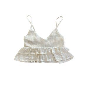 RESET Cropped Satin Smocked Ruffle Top – Size S